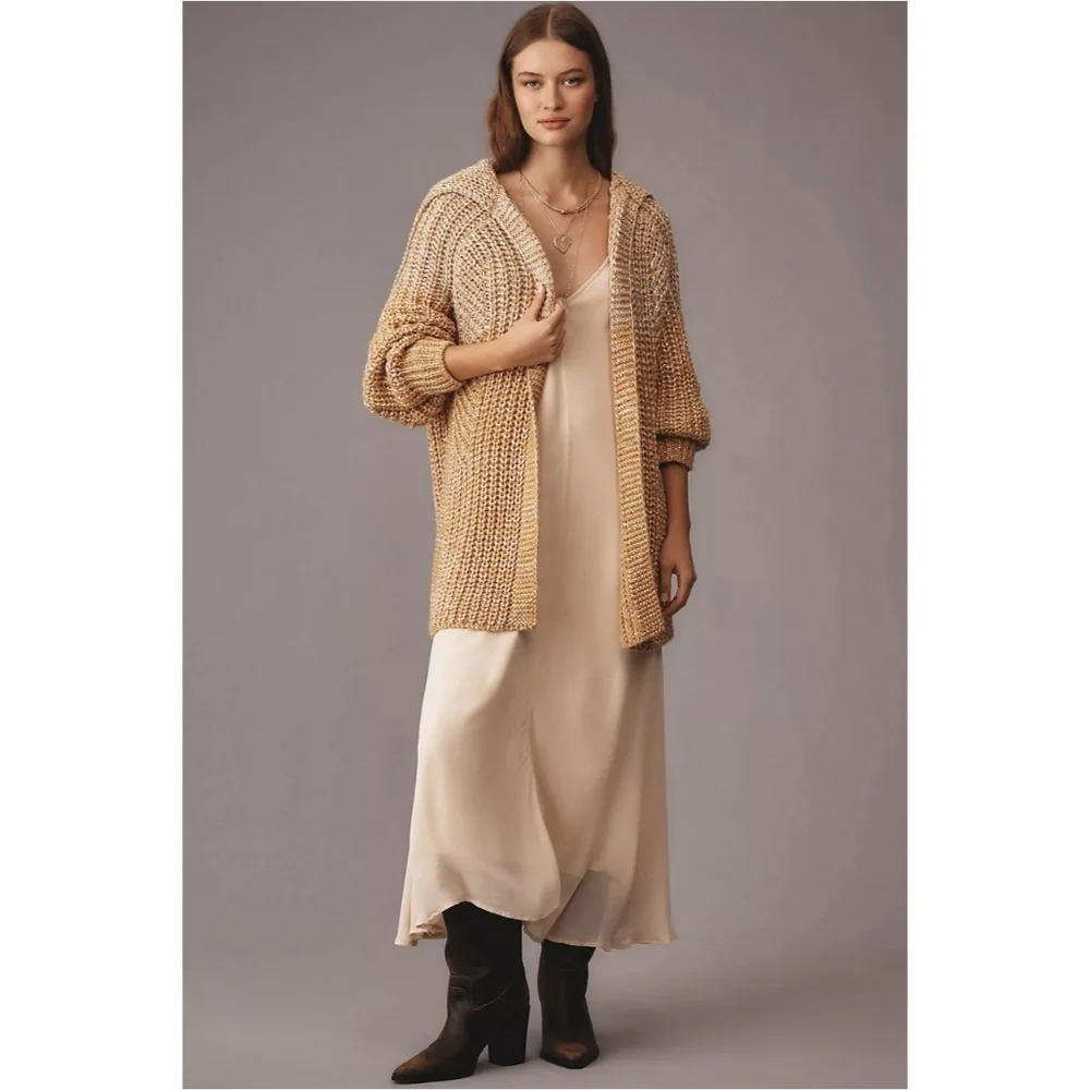 MAEVE Anthro Sz S Oversized Collared Cardigan Sweater Shimmer Sparkle Bohemian‎